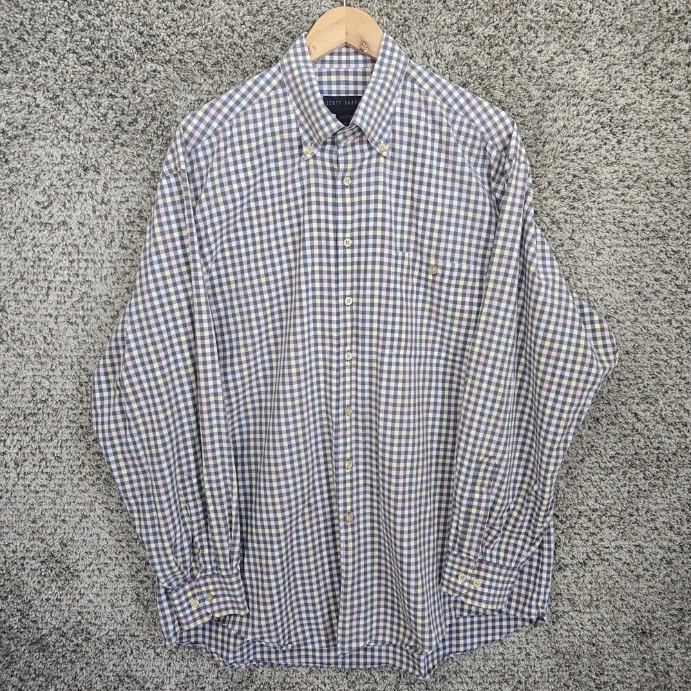 Scott‎ Barber Shirt Mens XL Gray Button Down Plaid Cotton Long Sleeve Casual